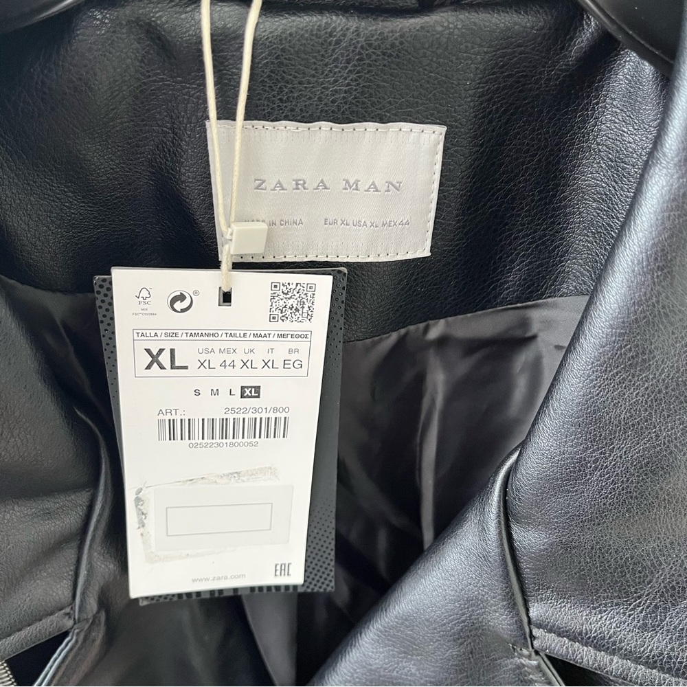 ZARA MAN FAUX LEATHER BIKER JACKET Size XL BLACK New with tags - Picture 5 of 9